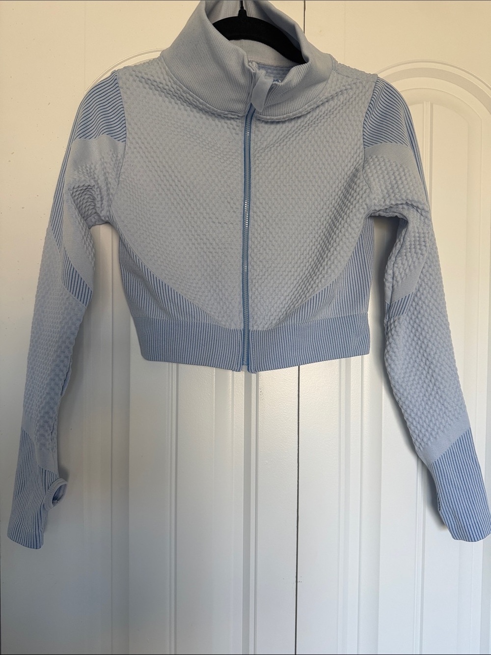 Cropped Light Blue Bomber Jacket with High Neck